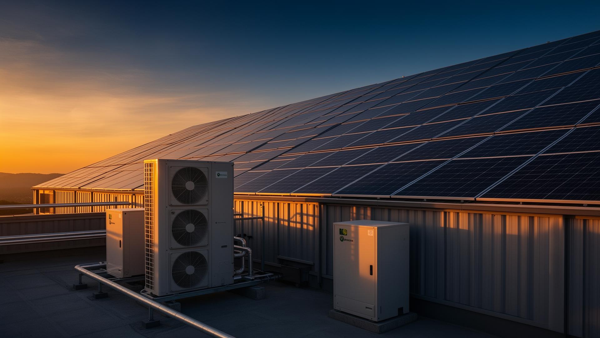 Solaranlage mit Wärmepumpe auf Industriegebäude